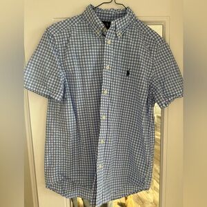 Polo Ralph Lauren Blue & White Checkered Boys Short Sleeve Button Down Shirt. L